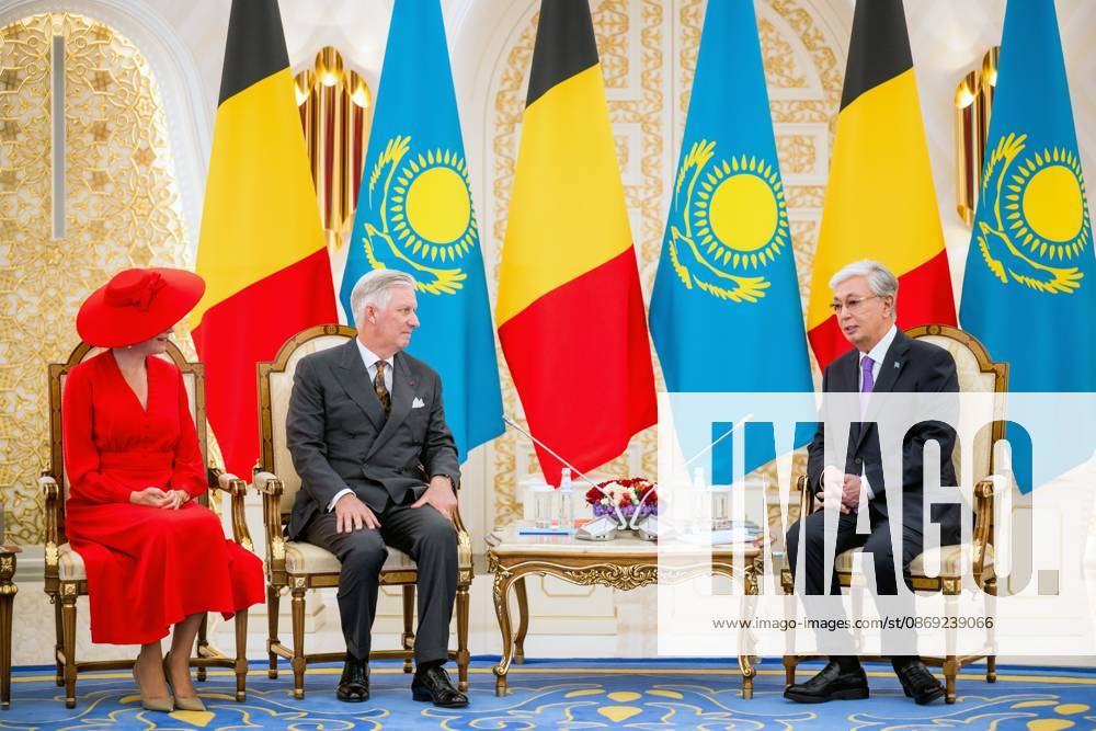 State Visit of King Philippe and Queen Mathilde to Kazakhstan (Day 2) ASTANA, KAZAKHSTAN - OCTOBER 12 : State Visit of King Philippe and Queen Mathilde to Kazakhstan (Day 2) : - Official welcoming ceremony at the Akorda Presidential Palace in the presence of Kassym-Jomart Tokaïev (President of Kazakhstan), on October 12, 2026 in Astana, Kazakhstan, 12 10 2026 Astana Kazakhstan