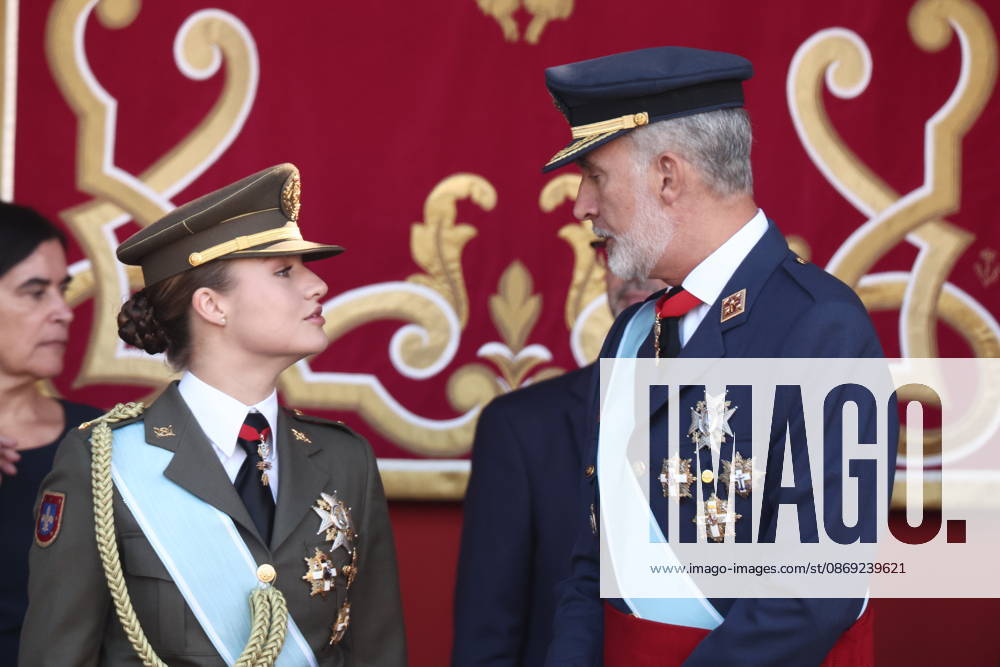October 12 Parade for Hispanic Heritage Day King Felipe VI and Princess Leonor during the solemn ceremony honoring the national flag and the military parade on October 12, Hispanic Heritage Day, in the Plaza de Cánovas del Castillo, on October 12, 2026, in Madrid, Spain. The events begin with the raising of the flag and are followed by a tribute to those who gave their lives for the country. Subsequently, the military air and ground parades begin. Approximately 4,400 members of the Armed Forces, the security forces, and various civilian public institutions are participating this year in the parade presided over by the King and Queen. The aerial parade featured 50 fighter, training, and transport aircraft, as well as around 30 helicopters.