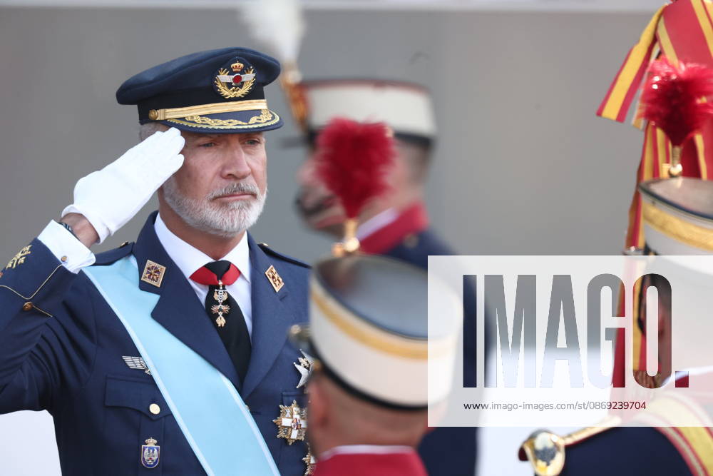 October 12 Parade for Hispanic Heritage Day King Felipe VI during the solemn ceremony honoring the national flag and the military parade for October 12, Hispanic Heritage Day, in the Plaza de Cánovas del Castillo, on October 12, 2026, in Madrid, Spain. The events begin with the raising of the flag and are followed by a tribute to those who gave their lives for the country. Subsequently, the military air and ground parades begin. Approximately 4,400 members of the Armed Forces, the security forces, and various civilian public institutions are participating this year in the parade presided over by the King and Queen. The aerial parade featured 50 fighter, training, and transport aircraft, as well as around 30 helicopters. On the ground, appr