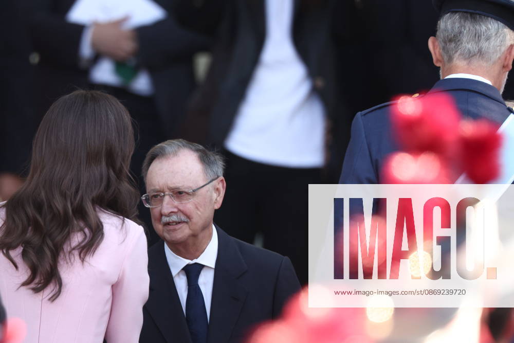 October 12 Parade for Hispanic Heritage Day: Queen Letizia greets the president of Ceuta, Juan Jesús Vivas, during the solemn ceremony honoring the national flag and the military parade for October 12, Hispanic Heritage Day, in Plaza de Cánovas del Castillo, on October 12, 2026, in Madrid, Spain. The events begin with the raising of the flag and are followed by a tribute to those who gave their lives for the country. Subsequently, the military air and ground parades begin. Approximately 4,400 members of the Armed Forces, the security forces, and various civilian public institutions are participating this year in the parade presided over by the King and Queen. The aerial parade featured 50 fighter, training, and transport aircraft, as well