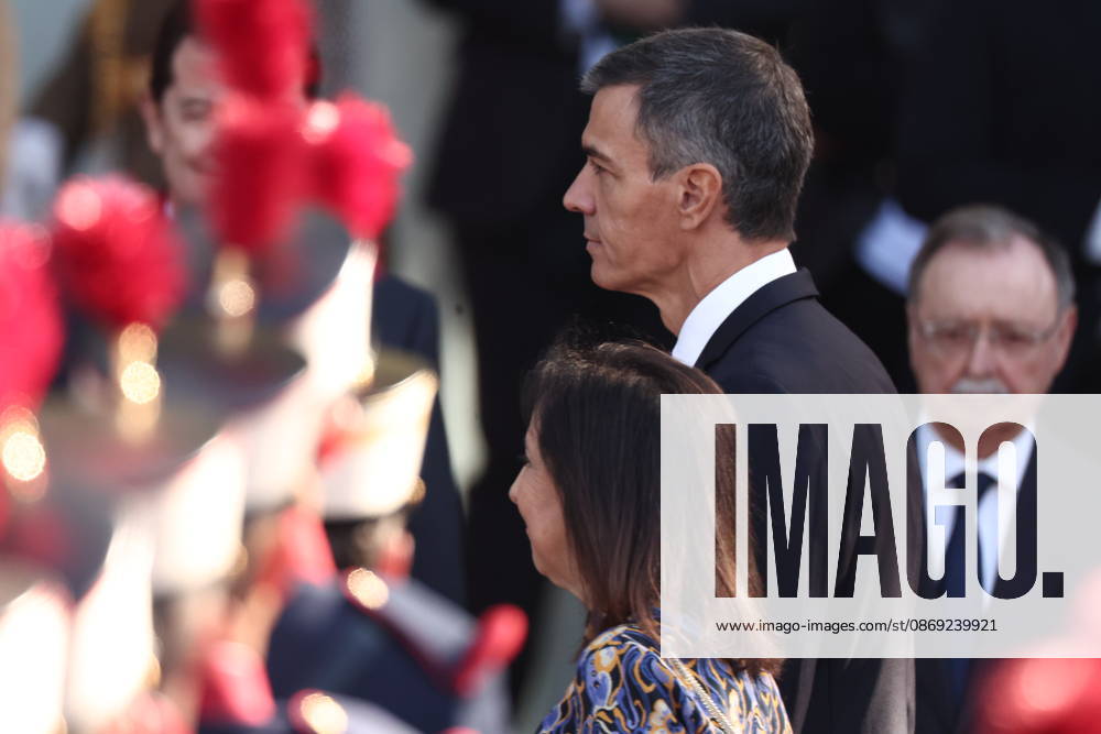 October 12 Parade for Hispanic Heritage Day Prime Minister Pedro Sánchez, and Defense Minister Margarita Robles during the solemn ceremony honoring the national flag and the military parade for October 12, Hispanic Heritage Day, in Plaza de Cánovas del Castillo, on October 12, 2026, in Madrid, Spain. The ceremonies begin with the raising of the flag and are followed by a tribute to those who gave their lives for the country. Subsequently, the military air and ground parades begin. Approximately 4,400 members of the Armed Forces, the security forces, and various civilian public institutions are participating this year in the parade presided over by the King and Queen. The aerial parade featured 50 fighter, training, and transport aircraft,