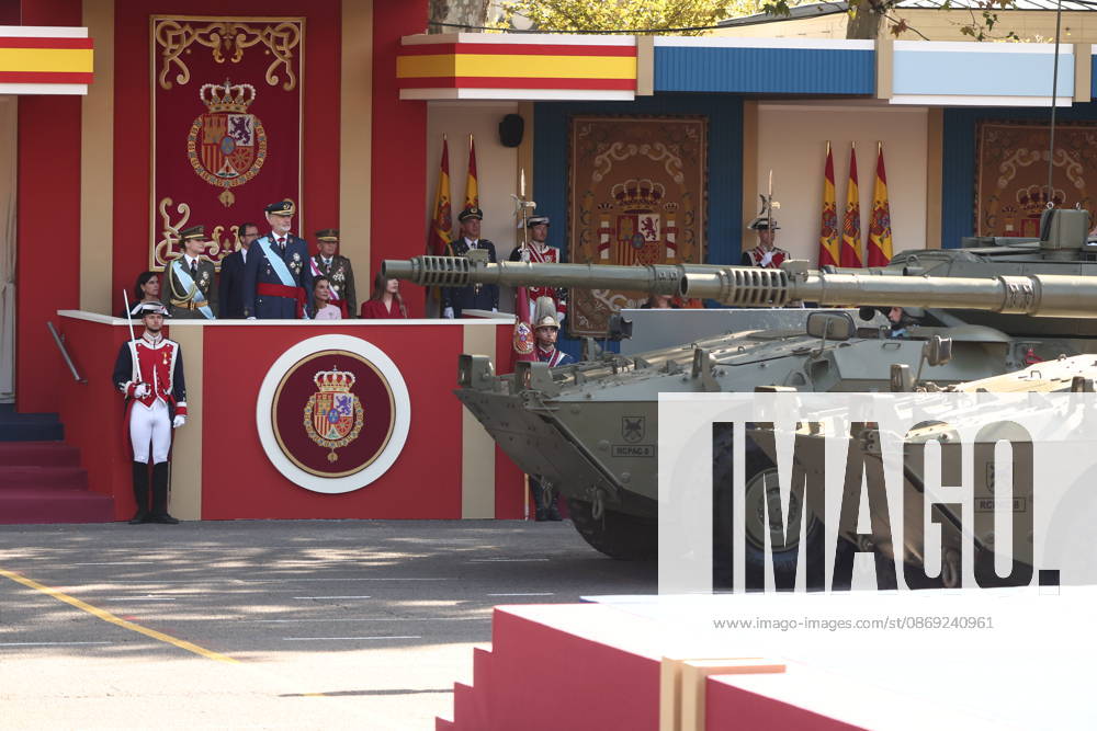 October 12 Parade for Hispanic Heritage Day King Felipe VI during the solemn ceremony honoring the national flag and the military parade for October 12, Hispanic Heritage Day, in the Plaza de Cánovas del Castillo, on October 12, 2026, in Madrid, Spain. The events begin with the raising of the flag and are followed by a tribute to those who gave their lives for the country. Subsequently, the military air and ground parades begin. Approximately 4,400 members of the Armed Forces, the security forces, and various civilian public institutions are participating this year in the parade presided over by the King and Queen. The aerial parade featured 50 fighter, training, and transport aircraft, as well as around 30 helicopters. On the ground, appr