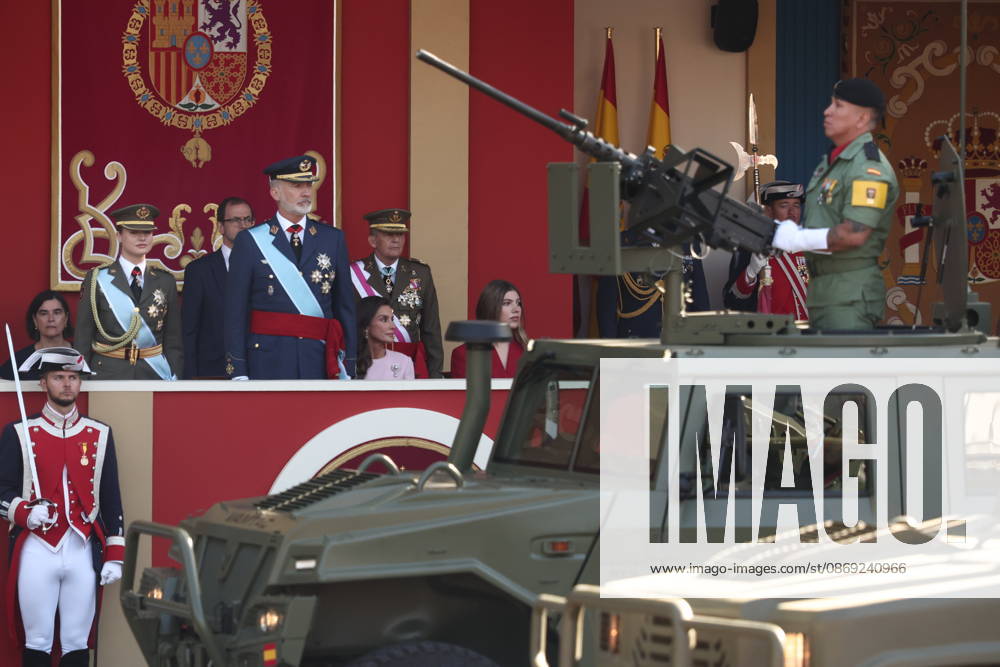 October 12 Parade for Hispanic Heritage Day King Felipe VI during the solemn ceremony honoring the national flag and the military parade for October 12, Hispanic Heritage Day, in the Plaza de Cánovas del Castillo, on October 12, 2026, in Madrid, Spain. The events begin with the raising of the flag and are followed by a tribute to those who gave their lives for the country. Subsequently, the military air and ground parades begin. Approximately 4,400 members of the Armed Forces, the security forces, and various civilian public institutions are participating this year in the parade presided over by the King and Queen. The aerial parade featured 50 fighter, training, and transport aircraft, as well as around 30 helicopters. On the ground, appr