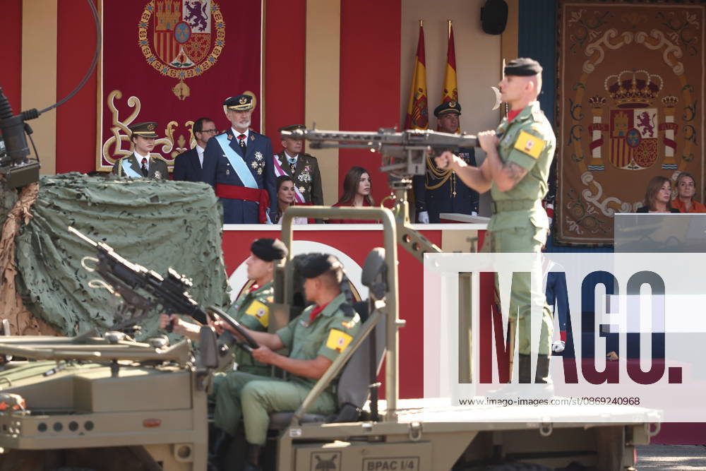 October 12 Parade for Hispanic Heritage Day King Felipe VI during the solemn ceremony honoring the national flag and the military parade for October 12, Hispanic Heritage Day, in the Plaza de Cánovas del Castillo, on October 12, 2026, in Madrid, Spain. The events begin with the raising of the flag and are followed by a tribute to those who gave their lives for the country. Subsequently, the military air and ground parades begin. Approximately 4,400 members of the Armed Forces, the security forces, and various civilian public institutions are participating this year in the parade presided over by the King and Queen. The aerial parade featured 50 fighter, training, and transport aircraft, as well as around 30 helicopters. On the ground, appr