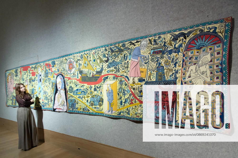 Bonhams 20th 21st Century Art Day Evening Sales Highlights Photocall - Bonhams, London, UK - 12 October, 2026 A staff member views The Walthamstow Tapestry by Grayson Perry (est. Â£70k - Â£100k) as part of Bonhams 20th 21st Century Art Day Evening Sales which is to go on auction from 15th - 16th October 2026 at Bonhams in London, England, UK on Monday 12 October, 2026., Credit:Justin Ng Avalon UK, England, London, Bonhams