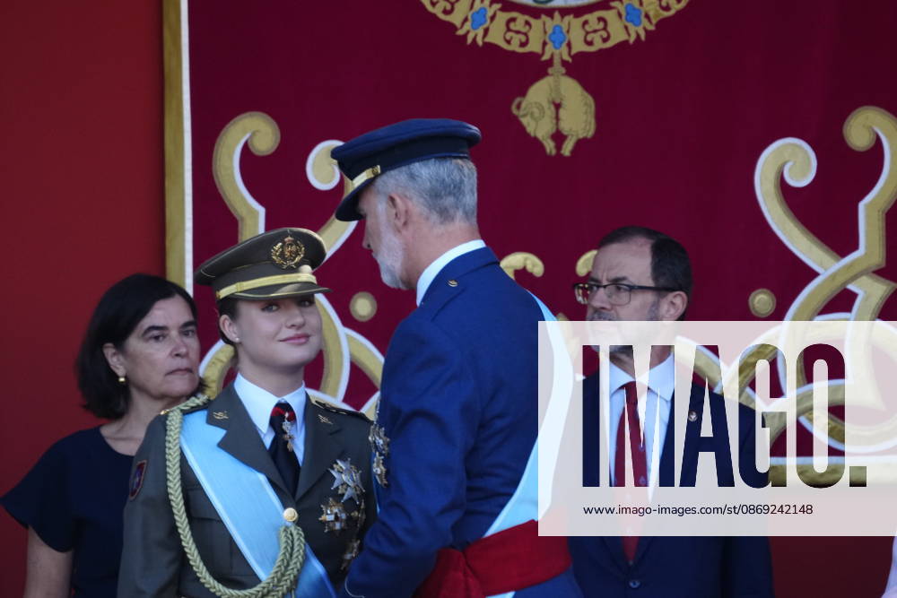 Madrid Princess Leonor and King Felipe attend the tribute ceremony to the national flag and the military parade during the National Day, Dia de la Hispanidad, at Plaza de Canovas del Castillo in Madrid. No Spain Â