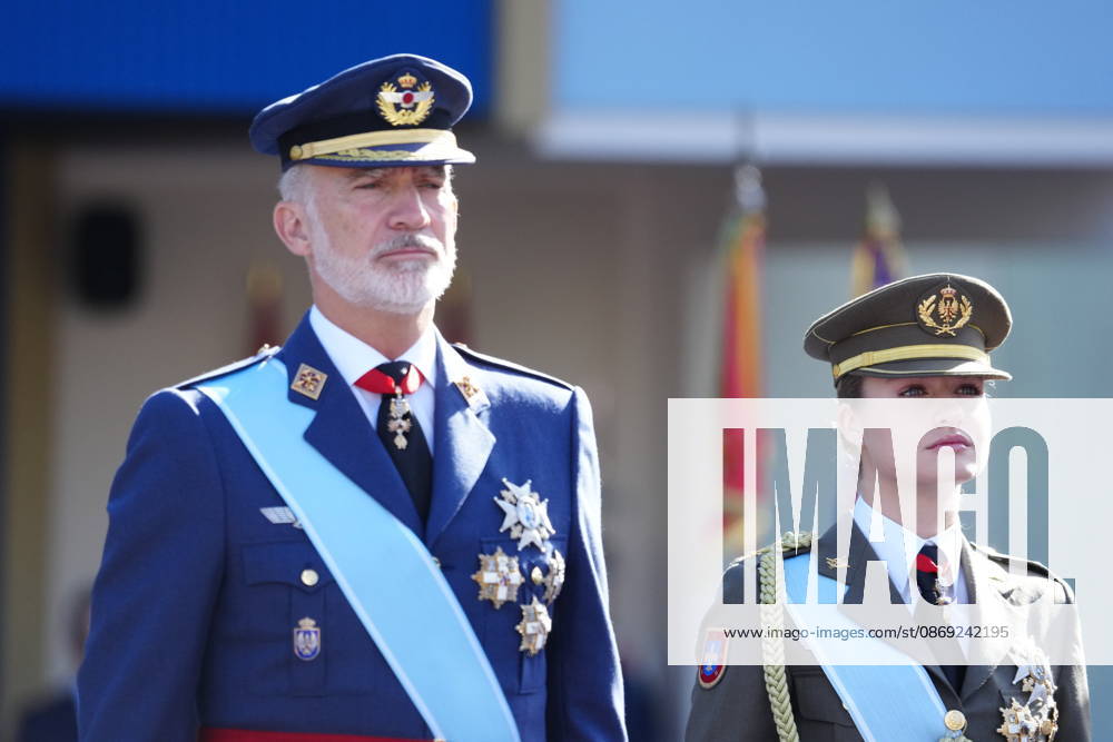 Madrid Princess Leonor and King Felipe attend the tribute ceremony to the national flag and the military parade during the National Day, Dia de la Hispanidad, at Plaza de Canovas del Castillo in Madrid. No Spain Â