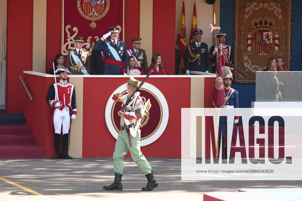 October 12 Parade for Hispanic Heritage Day King Felipe VI during the solemn ceremony honoring the national flag and the military parade for October 12, Hispanic Heritage Day, in the Plaza de Cánovas del Castillo, on October 12, 2026, in Madrid, Spain. The events begin with the raising of the flag and are followed by a tribute to those who gave their lives for the country. Subsequently, the military air and ground parades begin. Approximately 4,400 members of the Armed Forces, the security forces, and various civilian public institutions are participating this year in the parade presided over by the King and Queen. The aerial parade featured 50 fighter, training, and transport aircraft, as well as around 30 helicopters. On the ground, some