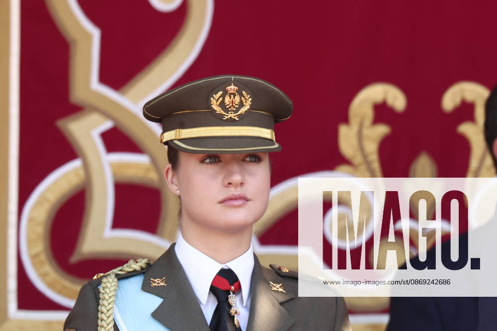 October 12 Parade for Hispanic Heritage Day Princess Leonor during the solemn ceremony honoring the national flag and the military parade for October 12, Hispanic Heritage Day, in Plaza de Cánovas del Castillo, on October 12, 2026, in Madrid, Spain. The events begin with the raising of the flag and are followed by a tribute to those who gave their lives for the country. Subsequently, the military air and ground parades begin. Approximately 4,400 members of the Armed Forces, the security forces, and various civilian public institutions are participating this year in the parade presided over by the King and Queen. The aerial parade featured 50 fighter, training, and transport aircraft, as well as around 30 helicopters. On the ground, some 14