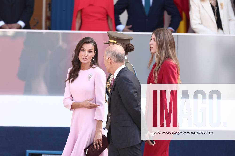 October 12 Parade for Hispanic Heritage Day: Queen Letizia, Princess Leonor, and Infanta Sofía during the solemn ceremony honoring the national flag and the military parade on October 12, Hispanic Heritage Day, at the Plaza de Cánovas del Castillo, on October 12, 2026, in Madrid, Spain. The events begin with the raising of the flag and are followed by a tribute to those who gave their lives for the country. Subsequently, the military air and ground parades begin. Approximately 4,400 members of the Armed Forces, the security forces, and various civilian public institutions are participating this year in the parade presided over by the King and Queen. The aerial parade featured 50 fighter, training, and transport aircraft, as well as around