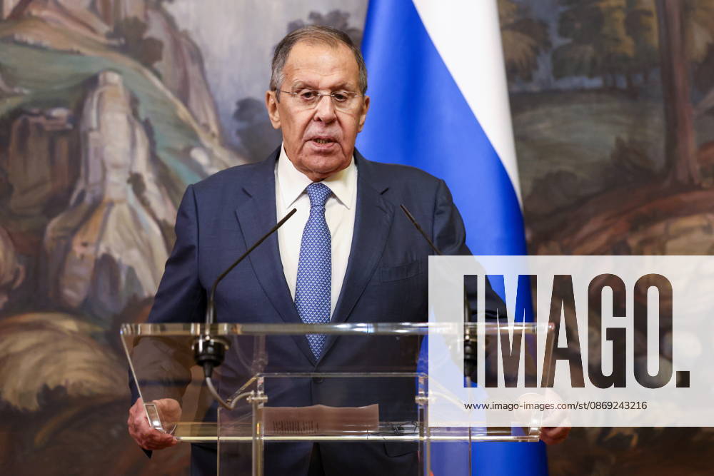 RUSSIA, MOSCOW - OCTOBER 12, 2026: Sergei Lavrov, Russia s Foreign Minister, gives a press conference following a meeting with Youssef Rajji, Lebanon s Minister of Foreign Affairs and Emigrants, at the Reception House of the Foreign Ministry. Artyom Geodakyan TASS 99176121