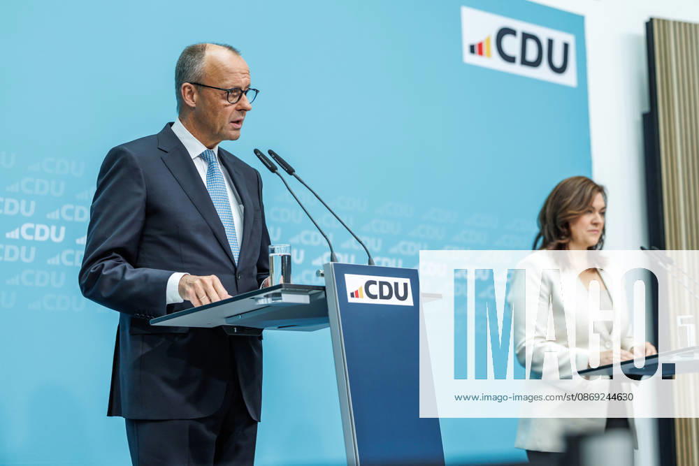 Pressekonferenz mit dem Vorsitzenden der CDU Deutschlands, Bundeskanzler Friedrich Merz und der Generalsekretärin der CDU Deutschlands Franziska Hoppermann Pressekonferenz mit dem Vorsitzenden der CDU Deutschlands, Bundeskanzler Friedrich Merz und der Generalsekretärin der CDU Deutschlands Franziska Hoppermann am 12.10.2026 in Berlin. Berlin Berlin Deutschland CDU-Bundesgeschäftsstelle (Konrad-Adenauer-Haus)