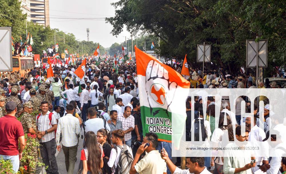 INDIA Bloc protest march towards the Supreme Court in New Delhi New Delhi, Oct 12 (ANI): Indian Youth Congress (IYC) members and supporters gather in large numbers during the INDIA Bloc protest march towards the Supreme Court, in New Delhi on Monday. NEW DELHI Delhi India