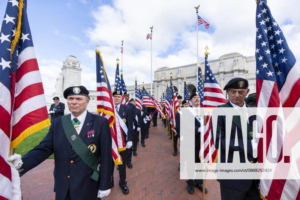 Columbus Day UNITED STATES - OCTOBER 12: Members of the Knights of Columbus Honor America Corps line up for their procession for the Columbus Day event at the Columbus Memorial outside Union Station in Washington on Monday, October 12, 2026. (Bill Clark CQ Roll Call) Washington DC United States