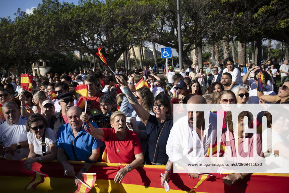 The King and Queen Visit the Autonomous City of Melilla: A large crowd waving Spanish flags gathered before King Felipe VI and Queen Letizia’s visit to the Melilla Assembly on October 14, 2026, in Melilla, Spain. The King and Queen are making their first official visit to Melilla, where they have received a welcome just as enthusiastic as the one they received in Ceuta. There, in addition to expressing their solidarity following the massive influx of migrants last July, the monarch wished to emphasize the Spanish identity of both autonomous cities. October 14, 2026, Melilla, Spain