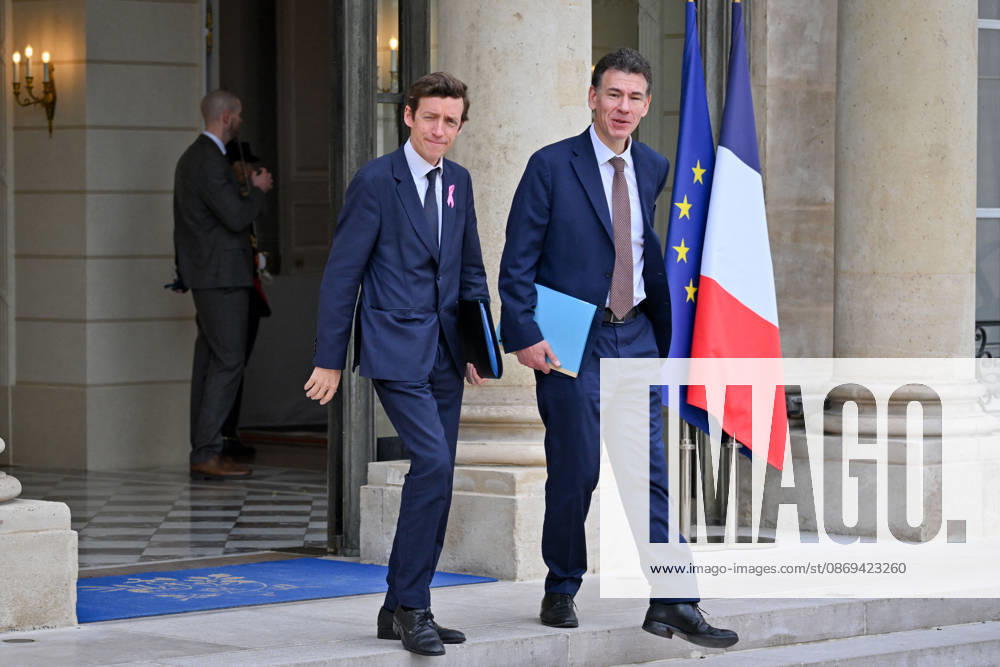 Weekly Cabinet Meeting at the Elysee Palace French Minister of Education Edouard Geffray and French Minister of Higher Education, Research and Space Philippe Baptiste leaves after the weekly cabinet meeting (Conseil des ministres) at the Elysee Palace in Paris, France, on October 14, 2026. Photo by Tomas Stevens ABACAPRESS.COM Paris France