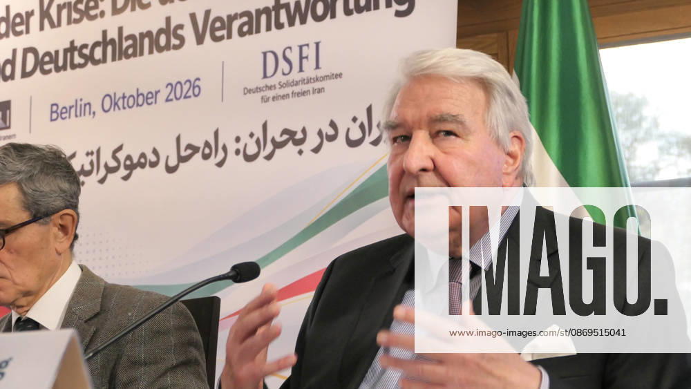 Leo Dautzenberg, Chairman of the German Solidarity Committee for a Free Iran (DSFI) and former Bundestag MP, gestures while delivering his address in front of the conference backdrop. The conference, titled Iran in Crisis: The Democratic Solution and Germany s Responsibility, was organized by the German Solidarity Committee for a Free Iran (DSFI) and the Association of German-Iranians (GDI) at Hopfingerbräu am Brandenburger Tor in Berlin, Germany, on October 14, 2026. The conference brought together German federal lawmakers, former diplomats, and witnesses to discuss human rights, democratic prospects for Iran, and an open letter signed by 80 German dignitaries protesting the Friedrich Naumann Foundat - ZUMAs197 20261014_aaa_s197_467