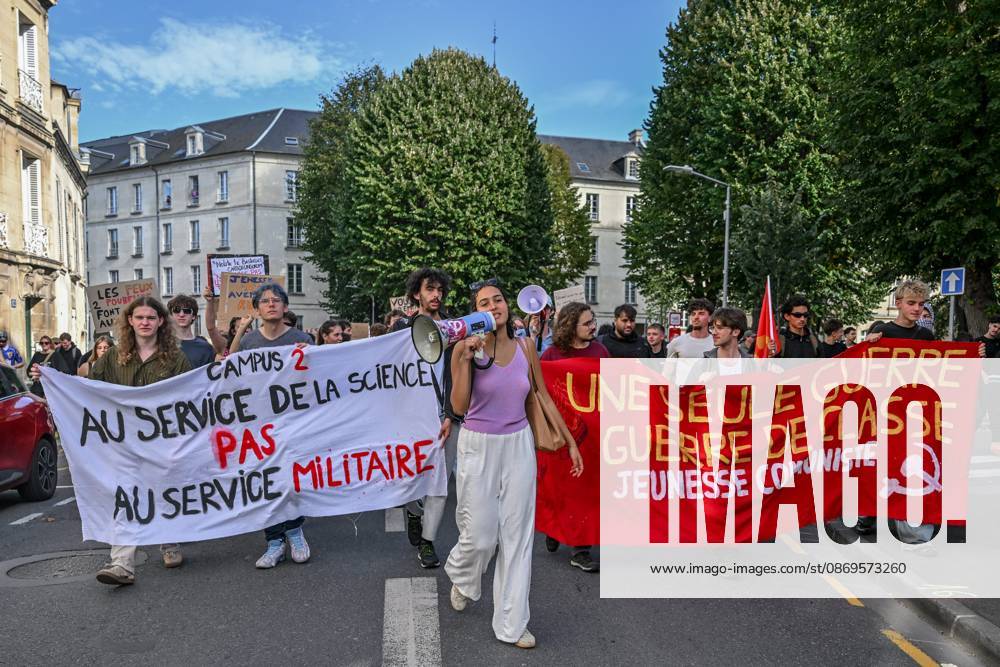 HIGH SCHOOL STUDENTS’ PROTEST PHOTOPQR OUEST FRANCE Martin ROCHE Caen October 15, 2026 On Thursday, October 15, 2026, about 400 people protested in the streets of Caen, Calvados. The demonstration was organized by the General Assembly of National Education staff, supported by union members, high school students, and college students. Photographer: Martin ROCHE, Ouest France, France. Fires have broken out at several schools in France as students protest by blocking access to educational institutions nationwide over school funding and learning conditions. Caen, FRANCE, France