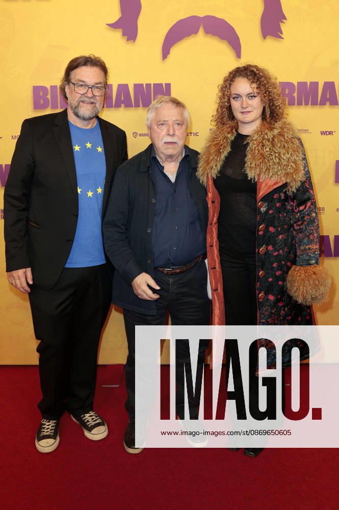 Jens Meurer, Wolf Biermann und Gast bei der Premiere des Dokumentarfilms Biermann im Kino International. Berlin