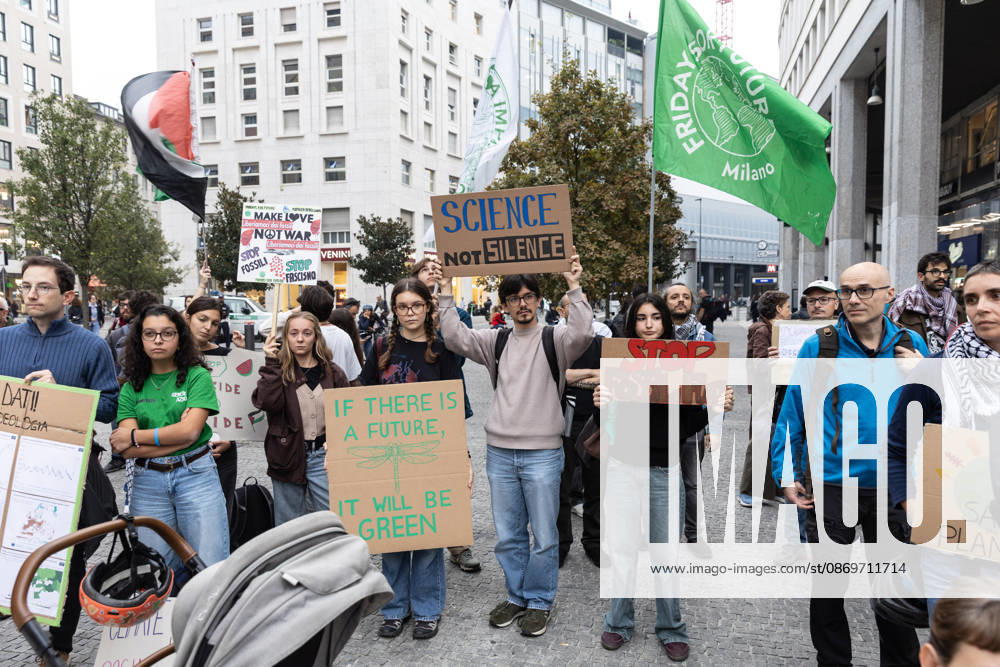 IPA89767292 - Milan, October 16, 2026, Piazza San Babila, Fridays for Future Italy rally, global climate strike photos of climate and environmental activists: