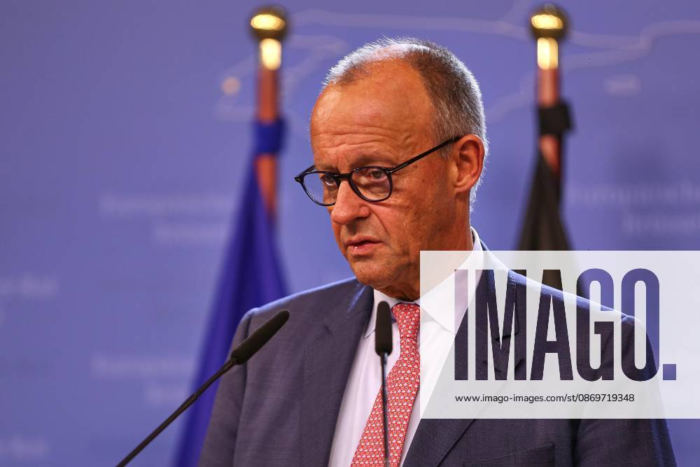 Brüssel, Belgien, 16.10.2026: Europa-Gebäude: EU-Gipfel: Bundeskanzler Friedrich Merz (CDU) auf einer Pressekonferenz zum Abschluss am Freitagnachmittag.