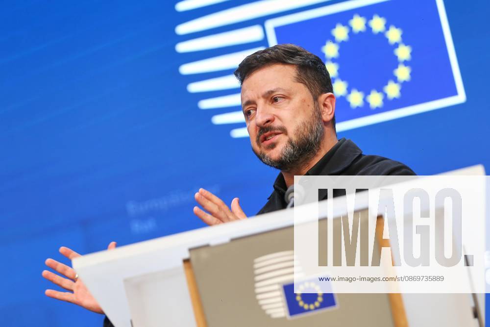 Brüssel, Belgien, 16.10.2026: Europa-Gebäude: EU-Gipfel: Wolodymyr Selenskyj gibt eine Pressekonferenz