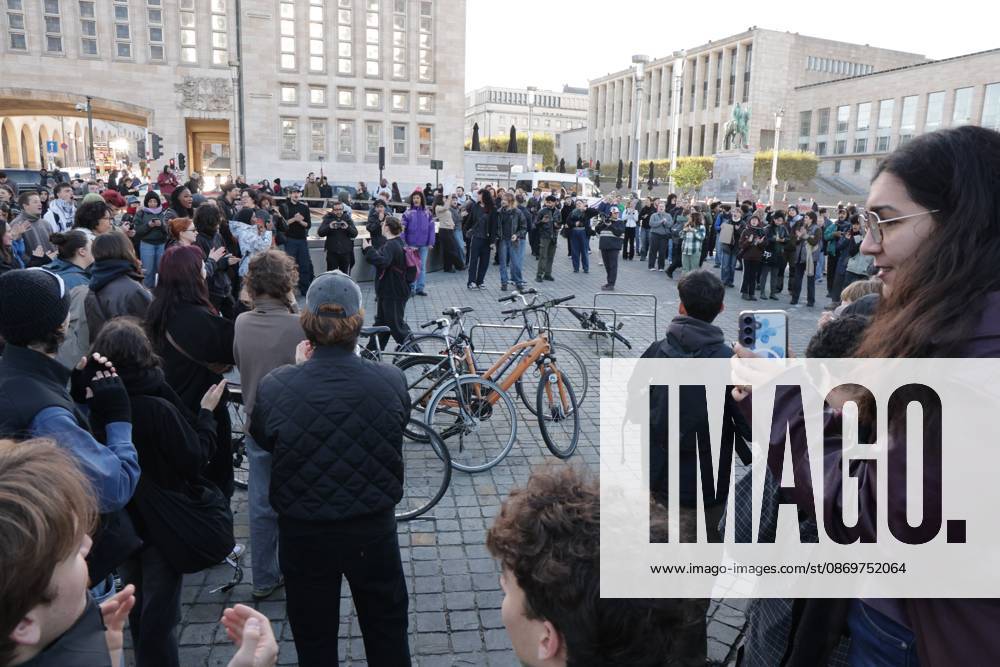 Youths gather for a protest action at the Central Station in Brussels on Saturday 17 October 2026. NICOLASxMAETERLINCK 190059754
