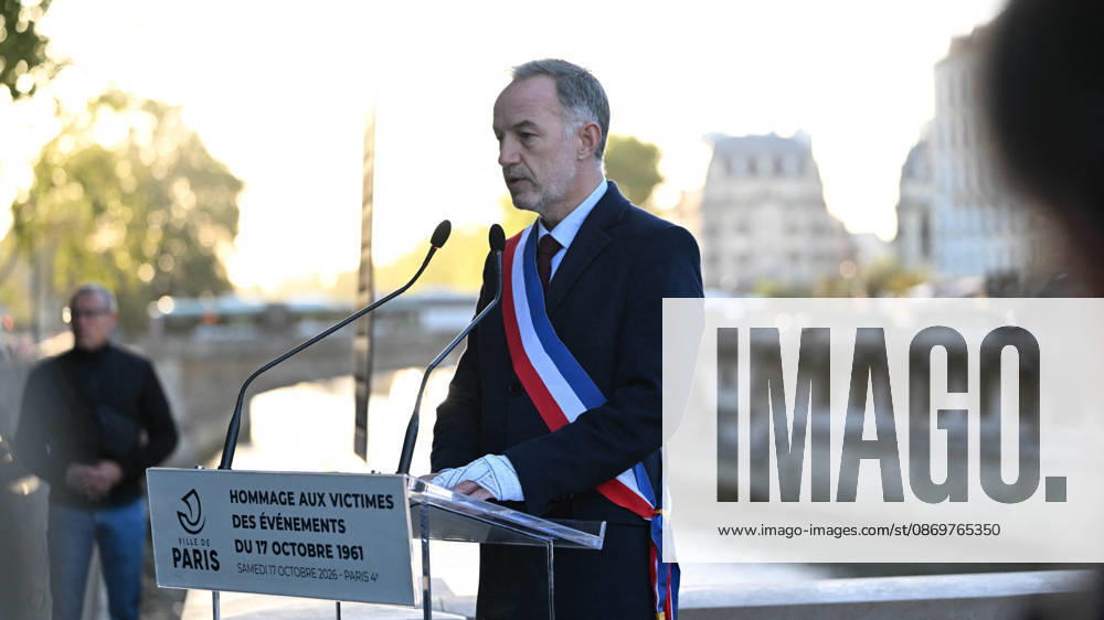 Commemoration ceremony of 17th October 1961 - Paris Emmanuel Grégoire, Mayor of Paris during a commemoration ceremony of October 17, 1961, the day when the French police violently repressed a demonstration of Algerians in France for the independence of Algeria, with bodies thrown into the Seine. Paris October 17, 2026 Photo Ait Adjedjou Karim ABACAPRESS.COM Paris France
