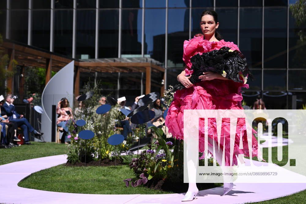 MELBOURNE FASHION WEEK PREVIEW, A model walks the runway during a 2026 Melbourne Fashion Week Runway Preview, at Sky Park, Melbourne, Monday, October 19, 2026. The preview features a selection of the upcoming collections that will appear on M FW runways including designers OUT OF HAND x Lisa Waup, Ebony Noire, Van Ermel Scherer, Perple, Gotham, Wilson Jedd Adams, Asiyam, Atoir, NGALI, Kuwaii, HoMie, Collective Closets x Mariam Farah, TOJHÃÄ, Amy Cottrell, BAAQIY and Sean Rentero. ( NO ARCHIVING MELBOURNE VICTORIA Australia
