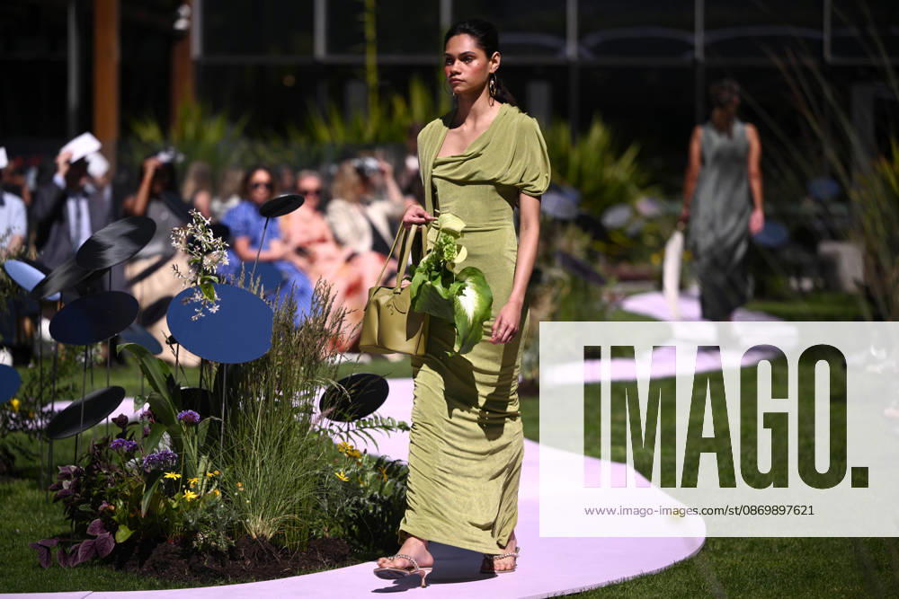 MELBOURNE FASHION WEEK PREVIEW, A model walks the runway during a 2026 Melbourne Fashion Week Runway Preview, at Sky Park, Melbourne, Monday, October 19, 2026. The preview features a selection of the upcoming collections that will appear on M FW runways including designers OUT OF HAND x Lisa Waup, Ebony Noire, Van Ermel Scherer, Perple, Gotham, Wilson Jedd Adams, Asiyam, Atoir, NGALI, Kuwaii, HoMie, Collective Closets x Mariam Farah, TOJHÃÄ, Amy Cottrell, BAAQIY and Sean Rentero. ( NO ARCHIVING MELBOURNE VICTORIA Australia