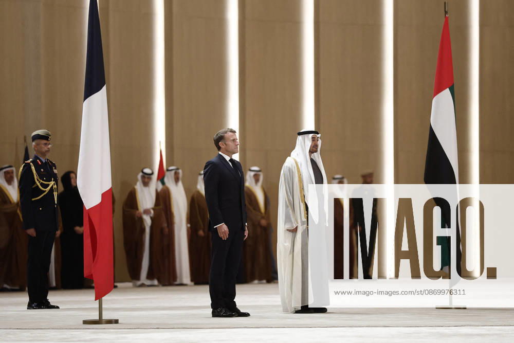 President Macron Visit To Middle East - Abu Dhabi Sheikh Mohamed bin Zayed Al Nahyan, President of the United Arab Emirates (UAE), and French President Emmanuel Macron review troops upon Macron s arrival at Zayed International Airport in Abu Dhabi, United Arab Emirates, October 19, 2026. Photo by Benoit Tessier Pool ABACAPRESS.COM Abu Dhabi United Arab Emirates
