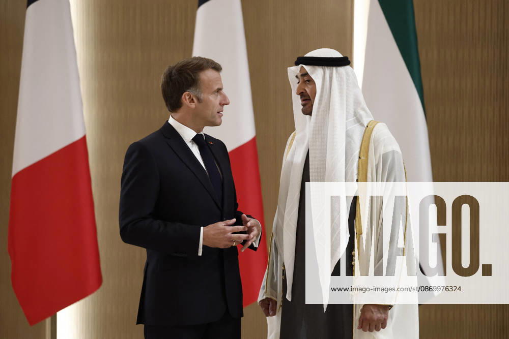 President Macron Visit To Middle East - Abu Dhabi Sheikh Mohamed bin Zayed Al Nahyan, President of the United Arab Emirates (UAE), welcomes French President Emmanuel Macron upon his arrival at Zayed International Airport in Abu Dhabi, United Arab Emirates, October 19, 2026. Photo by Benoit Tessier Pool ABACAPRESS.COM Abu Dhabi United Arab Emirates