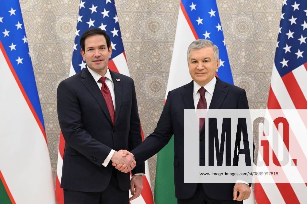 US Secretary of State Marco Rubio in Uzbekistan SAMARKAND, UZBEKISTAN - OCTOBER 19 : (---- - MANDATORY CREDIT - UZBEKISTAN PRESIDENCY HANDOUT - NO MARKETING NO ADVERTISING CAMPAIGNS - DISTRIBUTED AS A SERVICE TO CLIENTS----) Uzbek President Shavkat Mirziyoyev meets with US Secretary of State Marco Rubio (L) who arrived to attend the C5+1 Central Asia-US Foreign Ministers Meeting and the second meeting of the Uzbekistan-US Business and Investment Council in Samarkand, Uzbekistan on October 19, 2026. Uzbekistan Presidency Anadolu Samarkand Uzbekistan. Editorial use only. Please get in touch for any other usage.