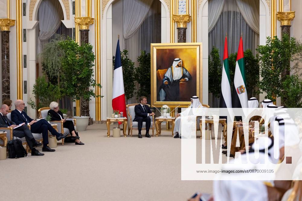 French President Emmanuel Macron in UAE ABU DHABI, UAE - OCTOBER 19: (---- – MANDATORY CREDIT - GOVERNMENT OF ABU DHABI MEDIA OFFICE HANDOUT - NO MARKETING NO ADVERTISING CAMPAIGNS - DISTRIBUTED AS A SERVICE TO CLIENTS----) French President Emmanuel Macron (L) meets with UAE President Sheikh Mohamed bin Zayed Al Nahyan (R) at Qasr Al Watan in Abu Dhabi, United Arab Emirates, on October 19, 2026. The meeting took place during the second leg of Macron s four-nation tour of the Gulf region. Abu Dhabi Government Media Office Anadolu Abu Dhabi United Arab Emirates. Editorial use only. Please get in touch for any other usage.