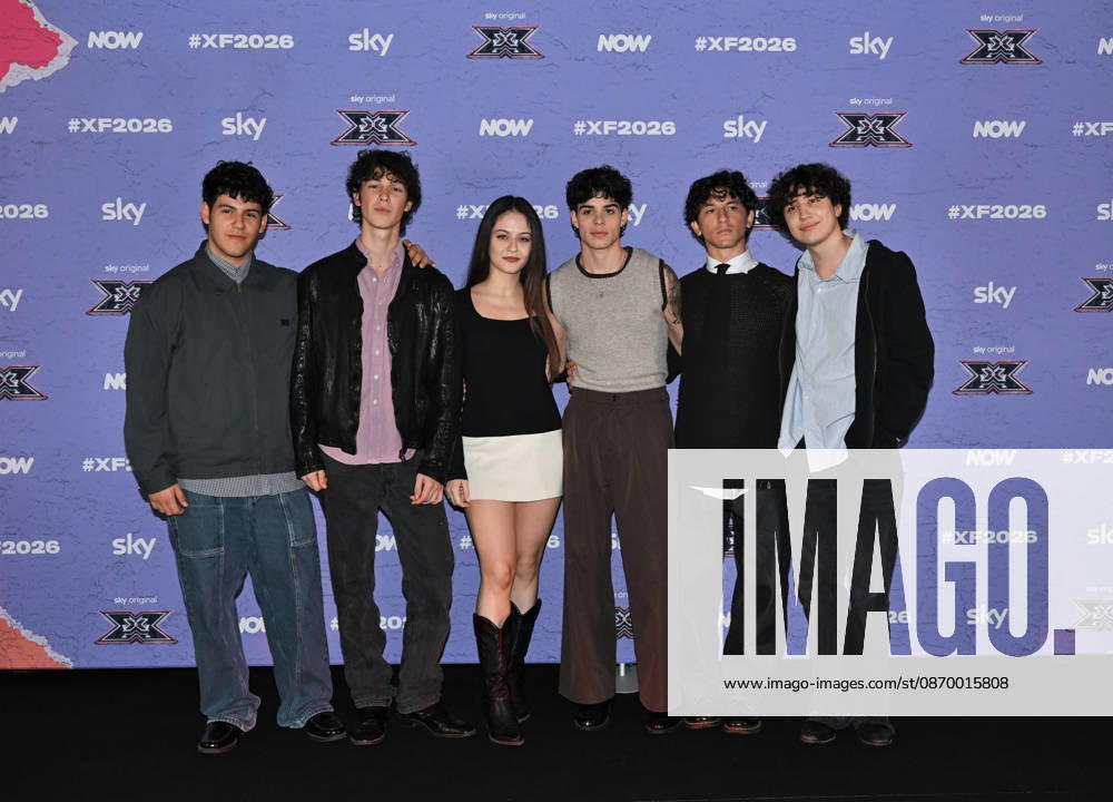 IPA89928063 - Milan, Italy: X Factor 2026 photocall featuring the 12 official contestants PAOLA IEZZI S TEAM In the photo: Mad-Dog, Camilla, Manu