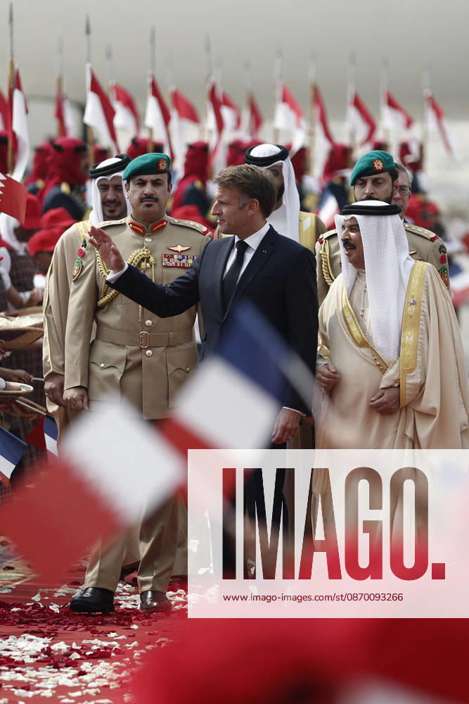 President Macron Visits Bahrain Bahrain s King Hamad bin Isa Al Khalifa welcomes French President Emmanuel Macron upon his arrival at Sakhir Air Base, in Manama, Bahrain, October 20, 2026. Photo by Benoit Tessier Pool ABACAPRESS.COM Manama Bahrain