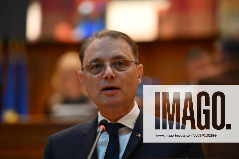 Plenary session of the Romanian Parliament in Bucharest BUCHAREST, ROMANIA - OCTOBER 20: Prime Minister-designate Luca Niculescu, proposed by President of Romania Nicusor Dan, addresses a joint plenary session of the Romanian Parliament at the Palace of the Parliament in Bucharest, Romania on October 20, 2026. Niculescu presented his governing platform, fiscal reform agenda, and proposed cabinet lineup to lawmakers ahead of the vote of confidence. Alex Nicodim Anadolu Bucharest Romania. Editorial use only. Please get in touch for any other usage.