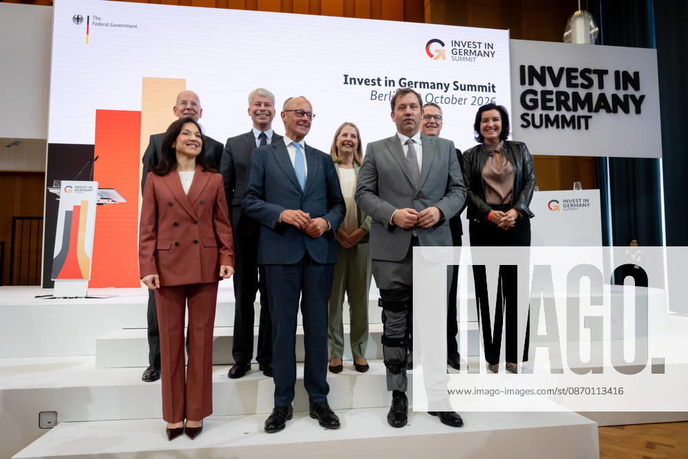 Invest in Germany Summit, Berlin, ESMT Invest in Germany Summit, Berlin, ESMT, Friedrich Merz, Bundeskanzler Katherina Reiche, Bundeswirtschaftsministerin Lars Klingbeil, Bundesfinanzminister Steffen Bilger, Bundesverkehrsminister Dorothee Bär, Bundesforschungsministerin Verena Hubertz, Bundesbauministerin Karsten Wildberger, Bundesdigitalminister Martin Blessing, Sonderbeauftragter für Investitionen Berlin Berlin GER
