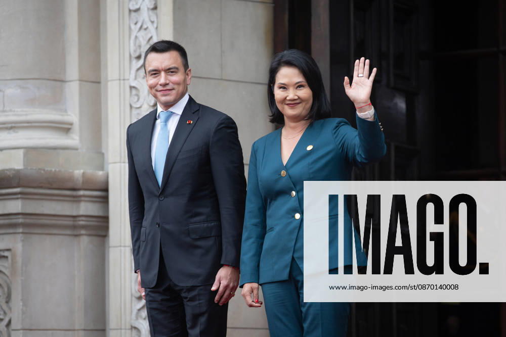 Keiko Fujimori - Daniel Noboa meeting in Peru LIMA, PERU - OCTOBER 20: Peruvian President Keiko Fujimori welcomes Ecuadorian President Daniel Noboa at the Government Palace in Lima, Peru on October 20, 2026. The leaders gathered for the 17th Binational Cabinet meeting between Peru and Ecuador. Jorge Cerdan Anadolu Lima Peru. Editorial use only. Please get in touch for any other usage.