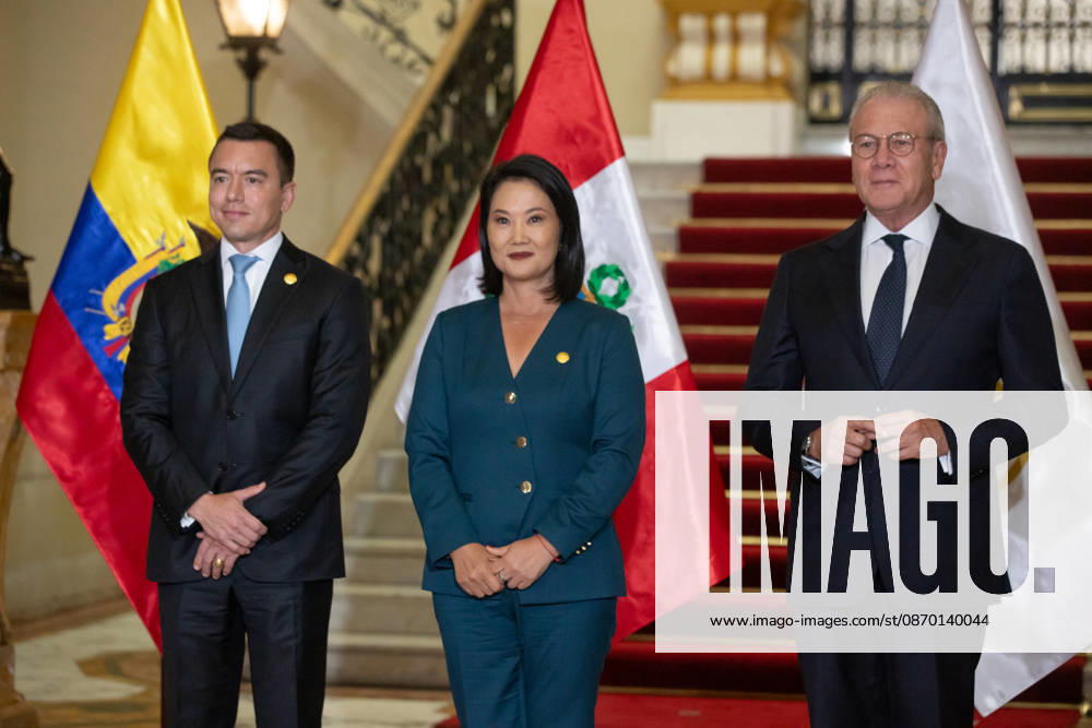 Keiko Fujimori - Daniel Noboa meeting in Peru LIMA, PERU - OCTOBER 20: Peruvian President Keiko Fujimori meets with Ecuadorian President Daniel Noboa at the Government Palace in Lima, Peru on October 20, 2026. The leaders gathered for the 17th Binational Cabinet meeting between Peru and Ecuador. Jorge Cerdan Anadolu Lima Peru. Editorial use only. Please get in touch for any other usage.