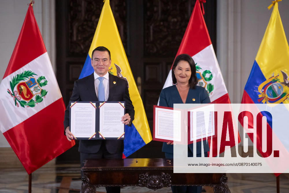 Keiko Fujimori - Daniel Noboa meeting in Peru LIMA, PERU - OCTOBER 20: Peruvian President Keiko Fujimori meets with Ecuadorian President Daniel Noboa at the Government Palace in Lima, Peru on October 20, 2026. The leaders gathered for the 17th Binational Cabinet meeting between Peru and Ecuador. Jorge Cerdan Anadolu Lima Peru. Editorial use only. Please get in touch for any other usage.