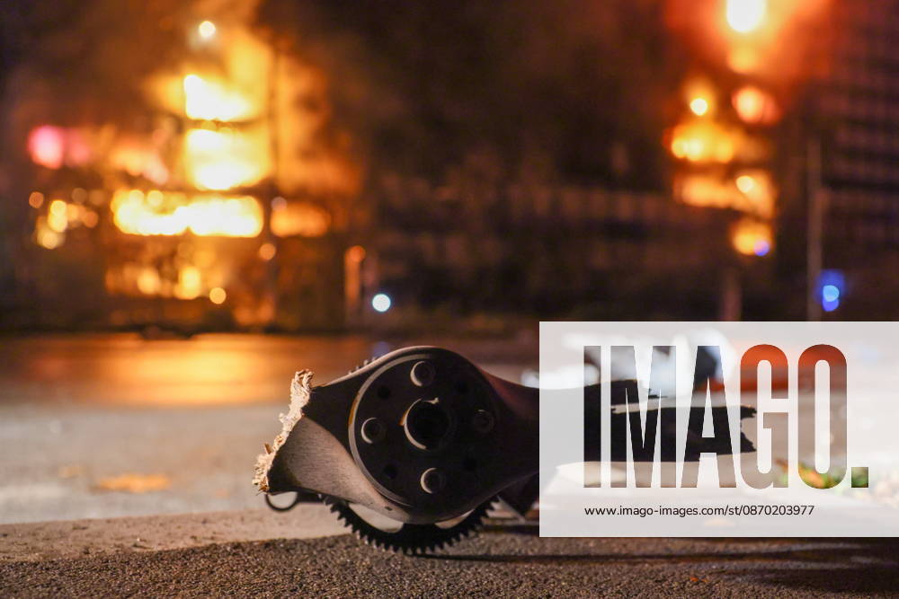 RUSSIA, LUGANSK - OCTOBER 21, 2026: A drone fragment lies on the ground after a Ukrainian military strike on a communication hub. Alexander Reka TASS 99700442