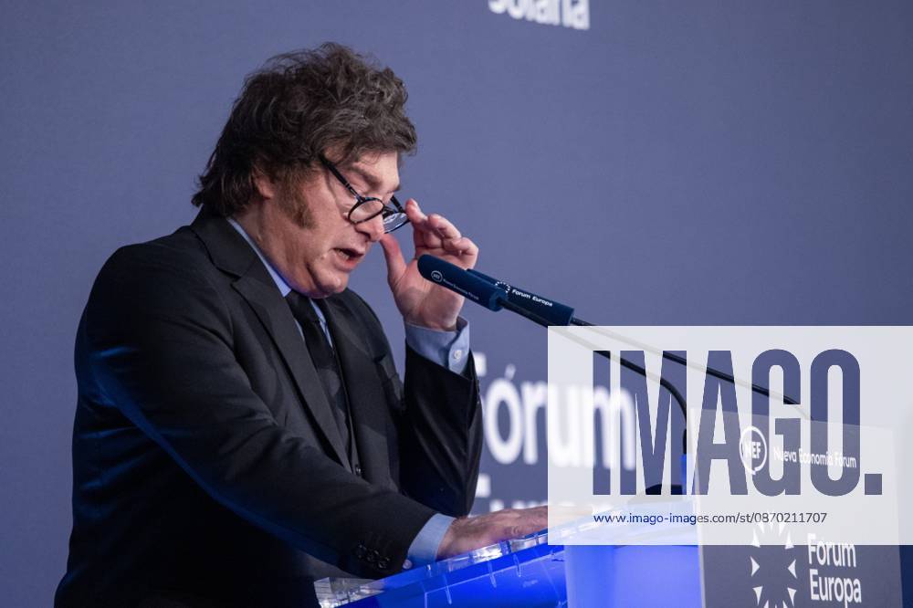Javier Milei, President of the Argentine Republic attends an informative breakfast organized by Nueva EconomoÂ­a FoÂ³rum in Madrid. Madrid Spain - ZUMAs197 20261021_aaa_s197_003