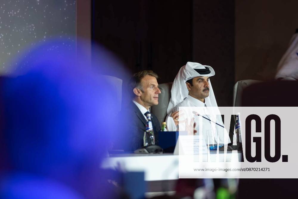 Qatar s Emir and French President Attend One Planet Sovereign Wealth Funds Summit Qatar s Emir Sheikh Tamim bin Hamad Al Thani and French President Emmanuel Macron attend the ninth edition of the One Planet Sovereign Wealth Funds (OPSWF) CEO Summit at the Rosewood Hotel in Qatar, on October 21, 2026. Photo by Emiri Diwan Office apaimages Doha Doha Qatar 211026_Qatar_QPO_00(1)