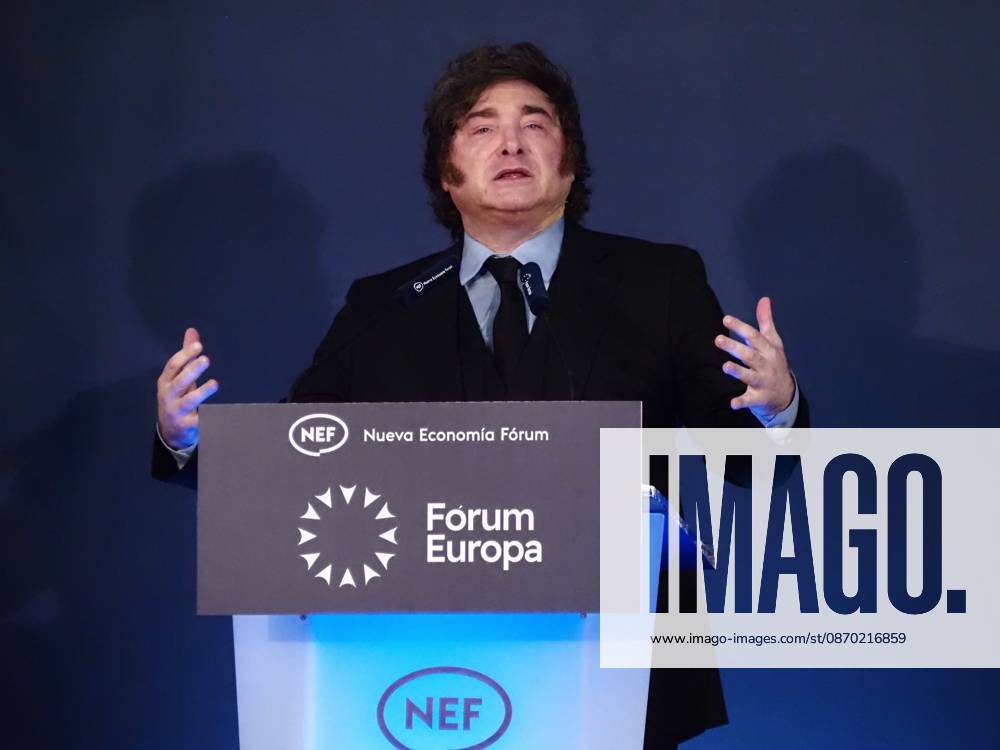 MADRID, SPAIN - October 21: The President of Argentina, Javier Milei, participates at the Real Casino Gran Circulo in the Nueva Economia Forum breakfast, part of Forum Europa. Madrid Spain - ZUMAh199 20261021_zip_h199_016