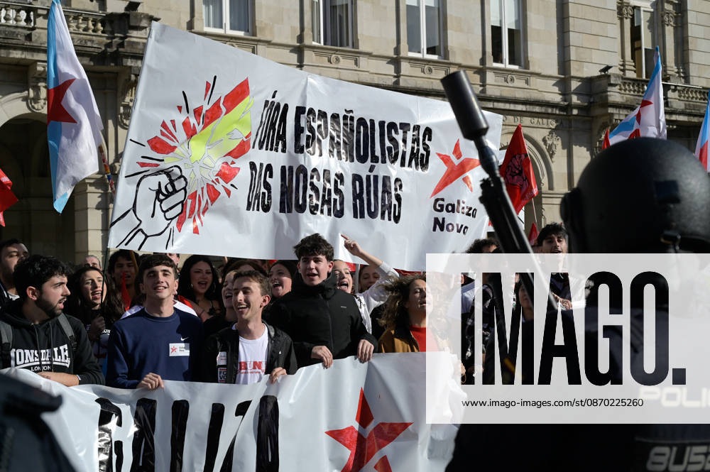 Protest Against Abascal s Event in A Coruna A group of people during a rally against the visit of Vox leader Santiago Abascal on October 21, 2026, in A Coruna, Galicia, Spain. Several people gathered, organized by far-left movements, to boycott the Vox leader’s visit to the Galician city. October 21, 2026. A Coruna, Galicia. A Coruna, Galicia, Spain