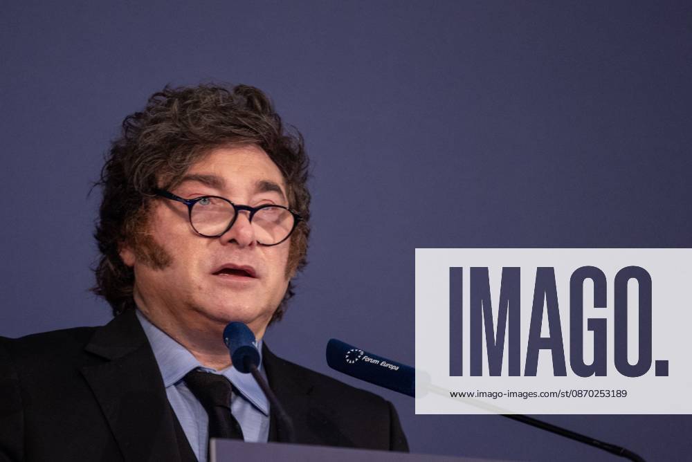 Milei Attends Madrid Breakfast Forum MADRID, SPAIN, OCTOBER 21, 2026: Argentine President Javier Milei attends a Forum Europa breakfast organised by Nueva Economia Forum at the Real Casino Gran Circulo in Madrid. Milei addresses business leaders and investors about his administrations economic policies during his visit to Spain. Madrid MADRID Spain