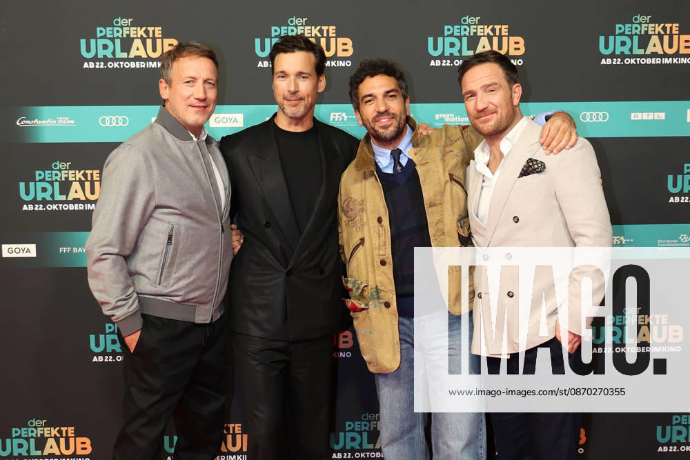 Wotan Wilke Moehring, Florian David Fitz, Elyas M Barek and Frederick Lau during the premiere of Der perfekte Urlaub at Cinedom on October 21, 2026 in Cologne, Germany The premiere of Der perfekte Urlaub in Cologne, Germany