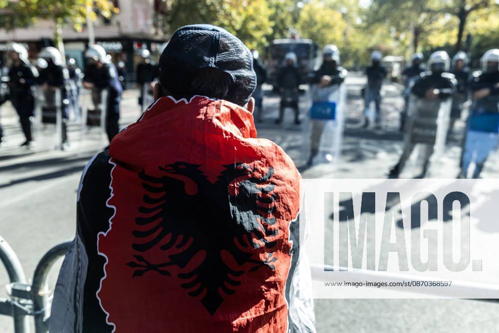 TIRANA, ALBANIA, OCTOBER 22, 2026: Demonstrators gather outside the Albanian Parliament as lawmakers convene for a plenary session amid continuing student-led anti-government protests. The movement calls for improved university conditions, increased education funding and greater government accountability, alongside demands for Prime Minister Edi Ramas resignation. Tirana Albania - ZUMAq101 20261022_zna_q101_055