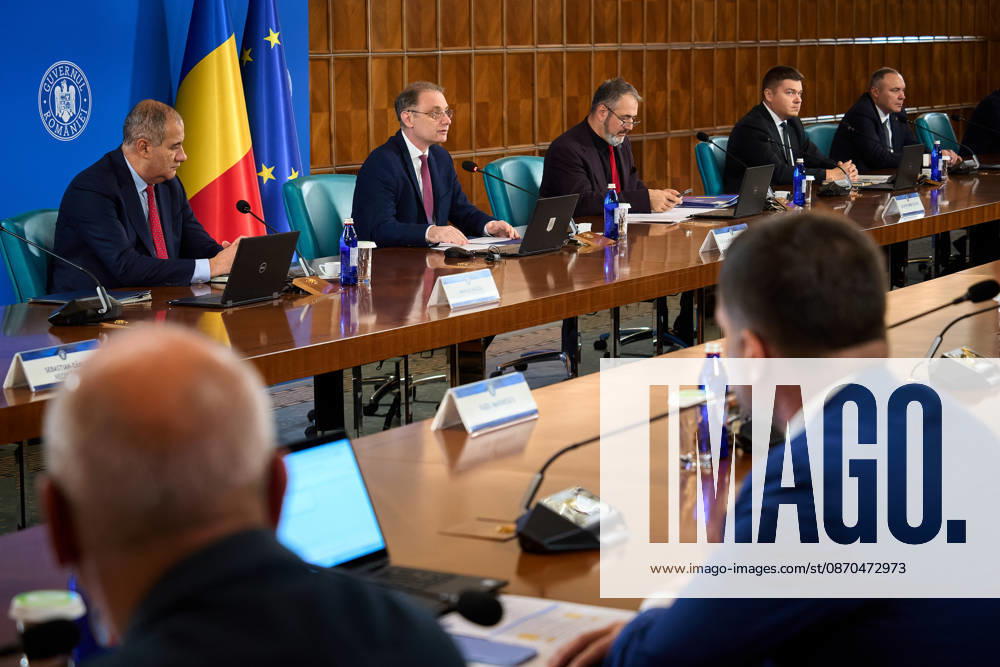 Romanian Government, Cabinet Meeting Bucharest, Romania. 23rd Oct, 2026: Luca Niculescu, Prime Minister of Romania, leads the government meeting at Victoria Palace, the Romanian Government headquarters. Bucharest Romania